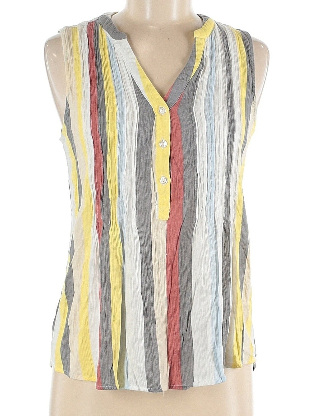 Market & Spruce Sleeveless Striped V-Neck Top - Yellow, Gray, White